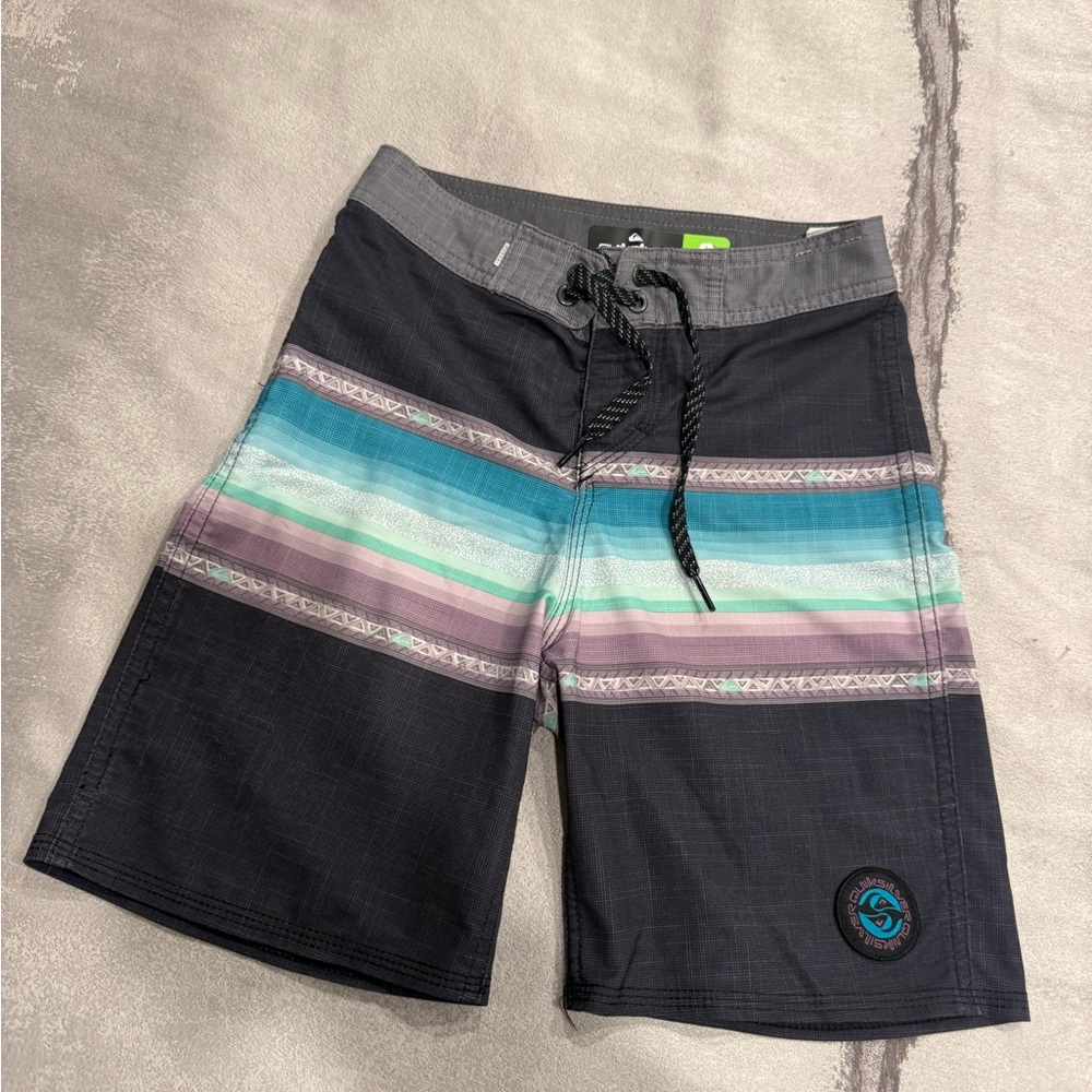Quiksilver Black and Teal Striped Board Shorts